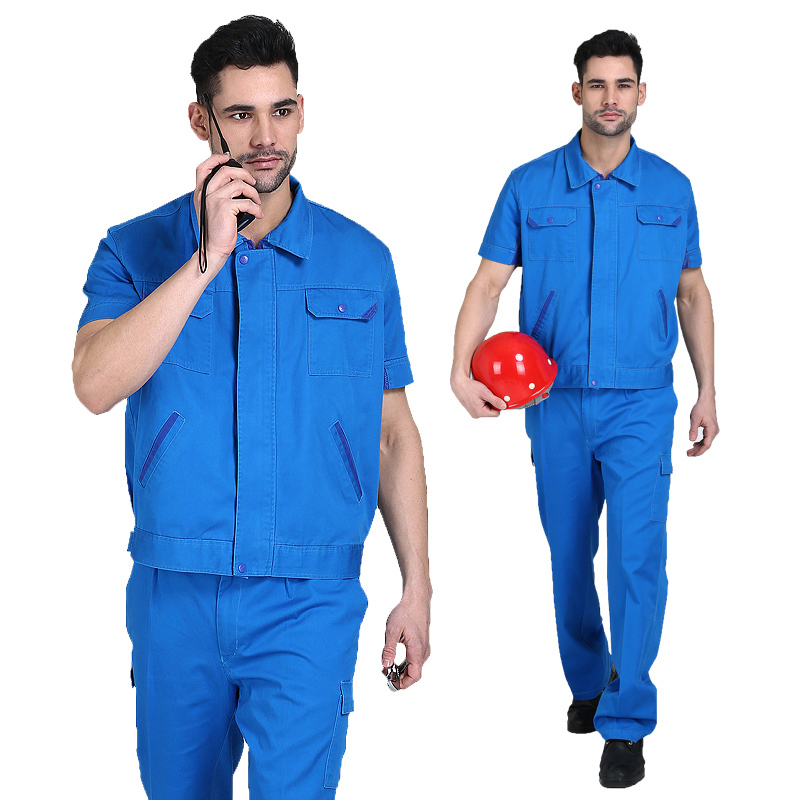 quần áo công nhân xanh dương tay ngắn may theo yêu cầu  04