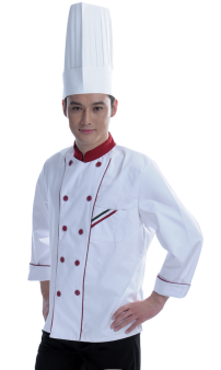 Áo bếp trắng viền đỏ 01